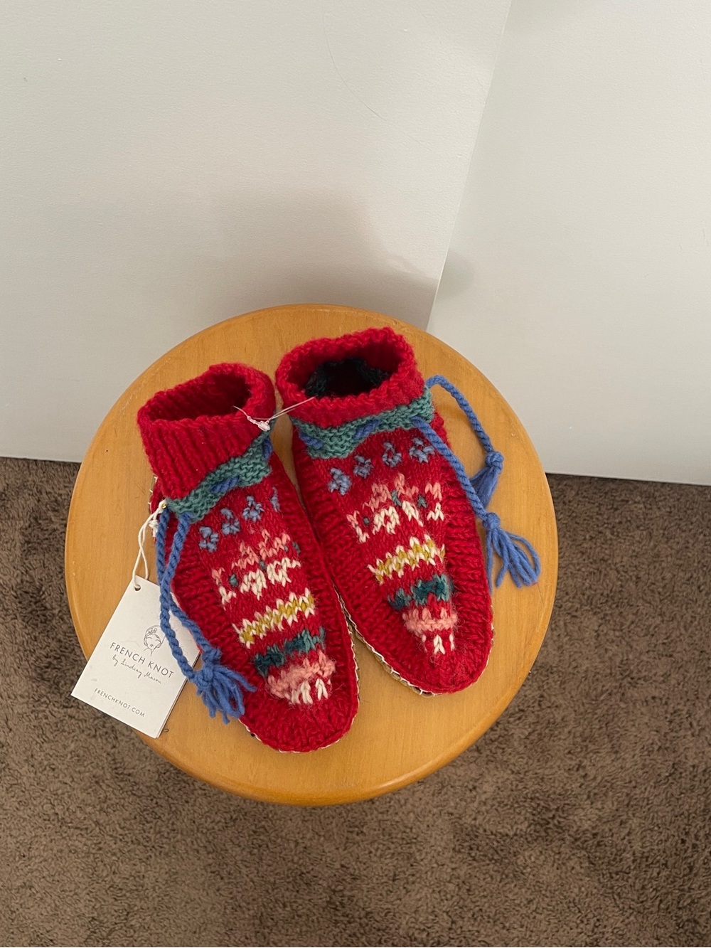 NWT French Knot Frosty Friends Wool Leather Slipper Socks Size Small / Medium